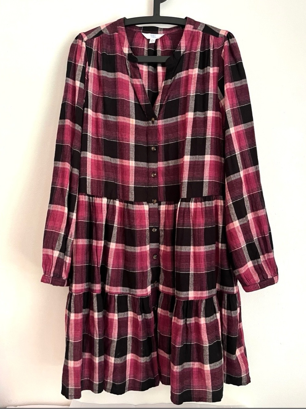 Time and Tru Plaid Tiered Shirt Dress XL  Berry Quartz Cozy Fall  Whimsigoth